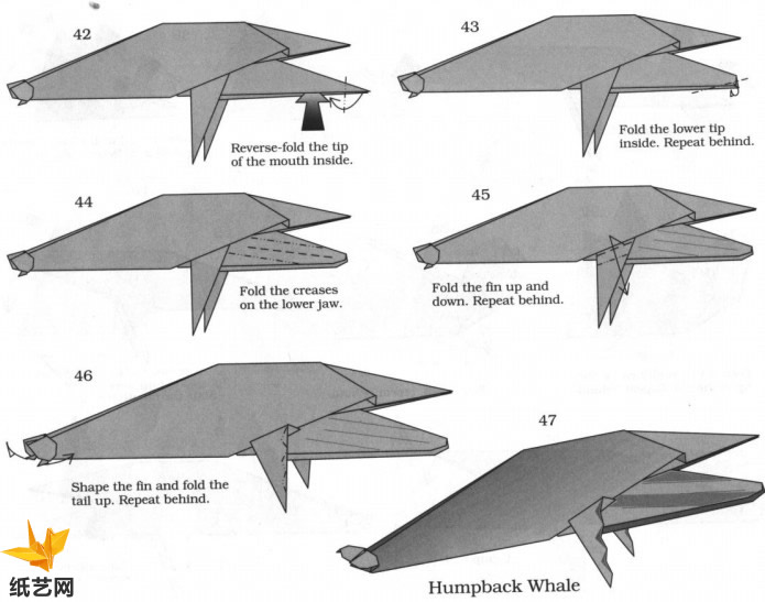 【海洋动物折纸大全】折纸驼背鲸手工折纸图谱教程