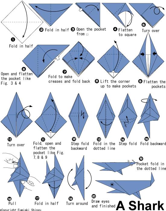 简单鲨鱼儿童手工折纸大全图解教程